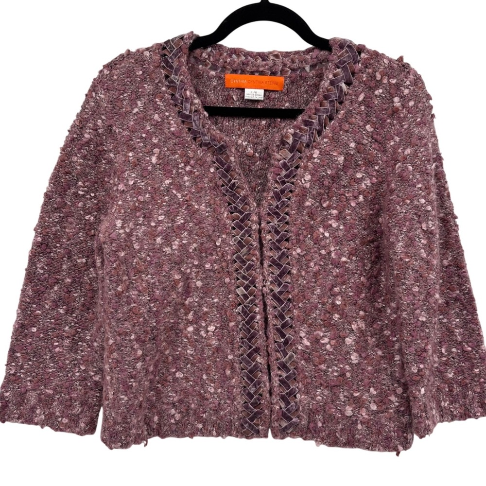 Cynthia Steffe‎ Womens Cardigan Sweater Large Pink Hook and Eye Boho
